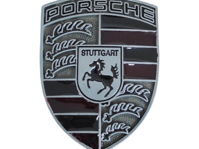 Luxury Porsche Emblem Grey with Red and Black Bar – Premium Hood Badge 67x50mm